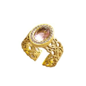 Δαχτυλίδι Ατσάλι χρυσό με Μωβ κρύσταλλο και ζιργκόν