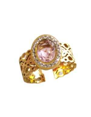 Δαχτυλίδι Ατσάλι χρυσό με Μωβ κρύσταλλο και ζιργκόν
