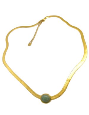 Κολιέ Ατσάλι χρυσό με πέτρα Πράσινο χρώμα