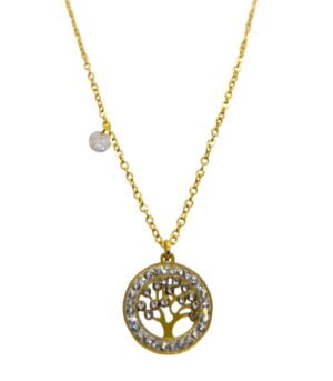 Κολιέ Ατσάλι χρυσό με ζιργκόν Δέντρο Ζωής