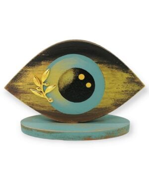 Επιτραπέζιο Γούρι ξύλινο Μάτι σε Μπλέ-χρυσό χρώμα