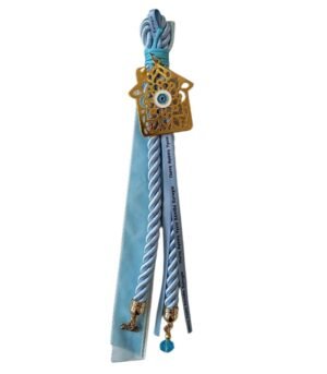 Γούρι 2026 χρυσά στοιχεία μπλέ κορδόνι