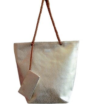 Τσάντα Θαλάσσης Bag to Bag Υφασμάτινη (Καραβόπανο) Ιβουάρ-Χρυσό
