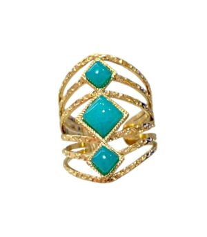 Δαχτυλίδι Ατσάλι χρυσό με Πέτρες Τυρκουάζ χρώμα