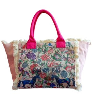 Τσάντα Θαλάσσης Bag to Bag Υφασμάτινη Ροζ χρώμα Πολύχρωμο σχέδιο