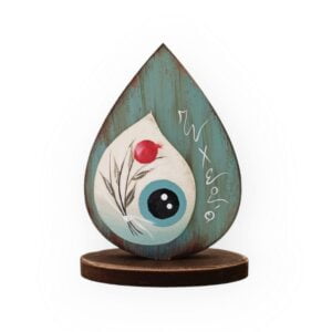 Επιτραπέζιο Γούρι ξύλινο Μάτι Σταγόνα “Τυχερό” σε Μπλέ χρώμα