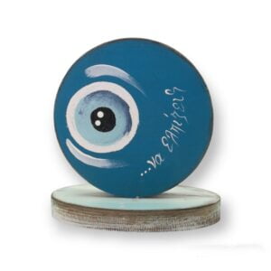 Επιτραπέζιο Γούρι ξύλινο Μάτι στρογγυλό “Να ελπίζεις” σε Μπλέ χρώμα