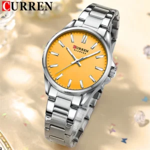 Γυναικείο Ρολόϊ Curren 9090 Ασημί-πορτοκαλί χρώμα Μεταλλικό μπρασελέ