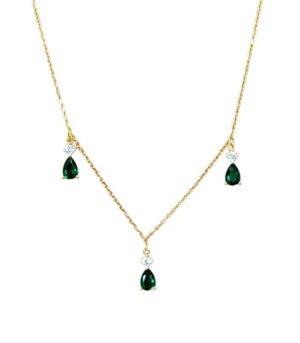 Κολιέ Ασήμι Β925 Χρυσό με Πράσινα ζιργκόν