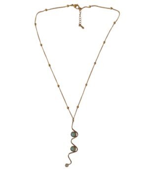 Κολιέ Ατσάλι Χρυσό με Γαλαζοπράσινη πέτρα