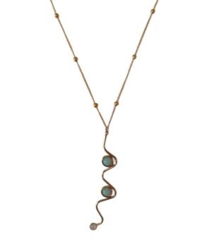 Κολιέ Ατσάλι Χρυσό με Γαλαζοπράσινη πέτρα