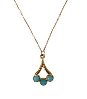 Κολιέ Ατσάλι Χρυσό με πέτρα Τυρκουάζ χρώμα