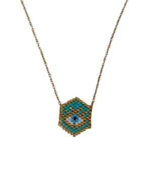 Κολιέ Ατσάλι Χρυσό με Τυρκουάζ