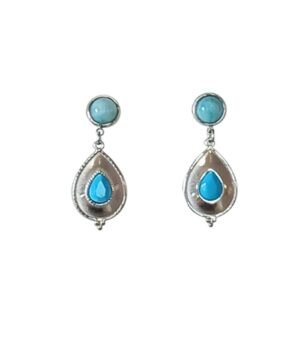 Σκουλαρίκια Ατσάλι Ασημί χρώμα Τυρκουάζ πέτρες