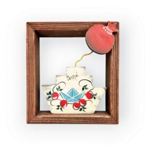 Επιτραπέζιο-Επιτοίχιο Γούρι ξύλινο Καδράκι με Καράβι και Ρόδι