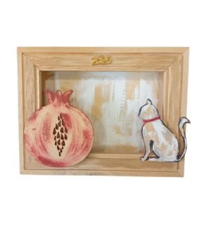 Επιτοίχιο Γούρι ξύλινο Καδράκι Γατούλα Ρόδι