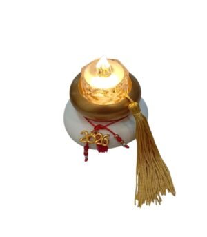 Γούρι 2026 διπλό Βότσαλο Κεραμικό Λευκό-Χρυσό με Ρεσώ