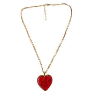 Κολιέ Ατσάλι Χρυσό με πέτρα Μπορντώ-Κόκκινο χρώμα σχέδιο Καρδιά