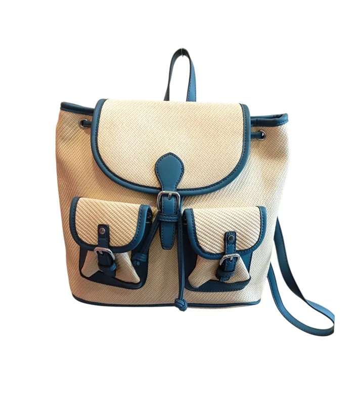 Τσάντα Πλάτης Bag to Bag συνθετικό δέρμα Μπεζ-Μπλέ χρώμα